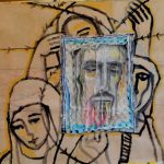 الرسم 11 فيرونيكا القديسة من فلسطين )شخصيّة جدّي نايف الحاج(، 2012 خرقة قماش، جيسو وأكريليك على ورق 53X73 سم