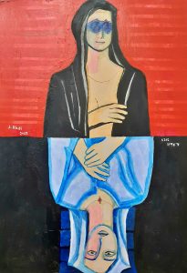 Two Faces In the Mirror (no.2), a painting by Abed Abdi