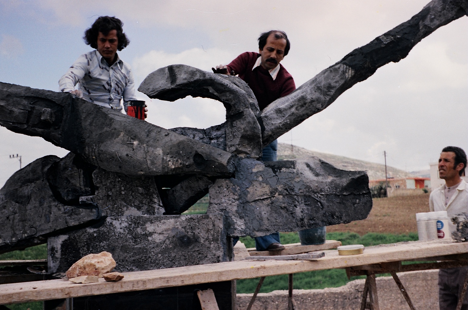 Abed Abdi working on the Land Day Monument, 1978
