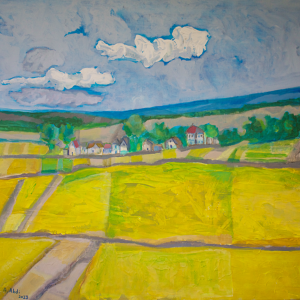 An artwork by Abed Abdi from his Chokako collection, created at the picturesque wine growing village of Chokako during the summer of 2023.