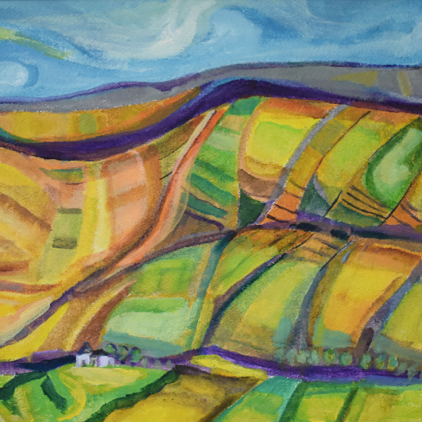 An artwork by Abed Abdi from his Chokako collection, created at the picturesque wine growing village of Chokako during the summer of 2022.