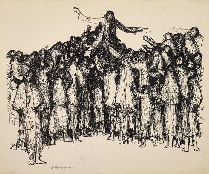 Lithography by Abed Abdi titltled the NEw Prophet, 1968